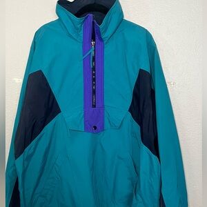 Retro 90s Turquoise Blue & Purple Ski Windbreaker - Size L